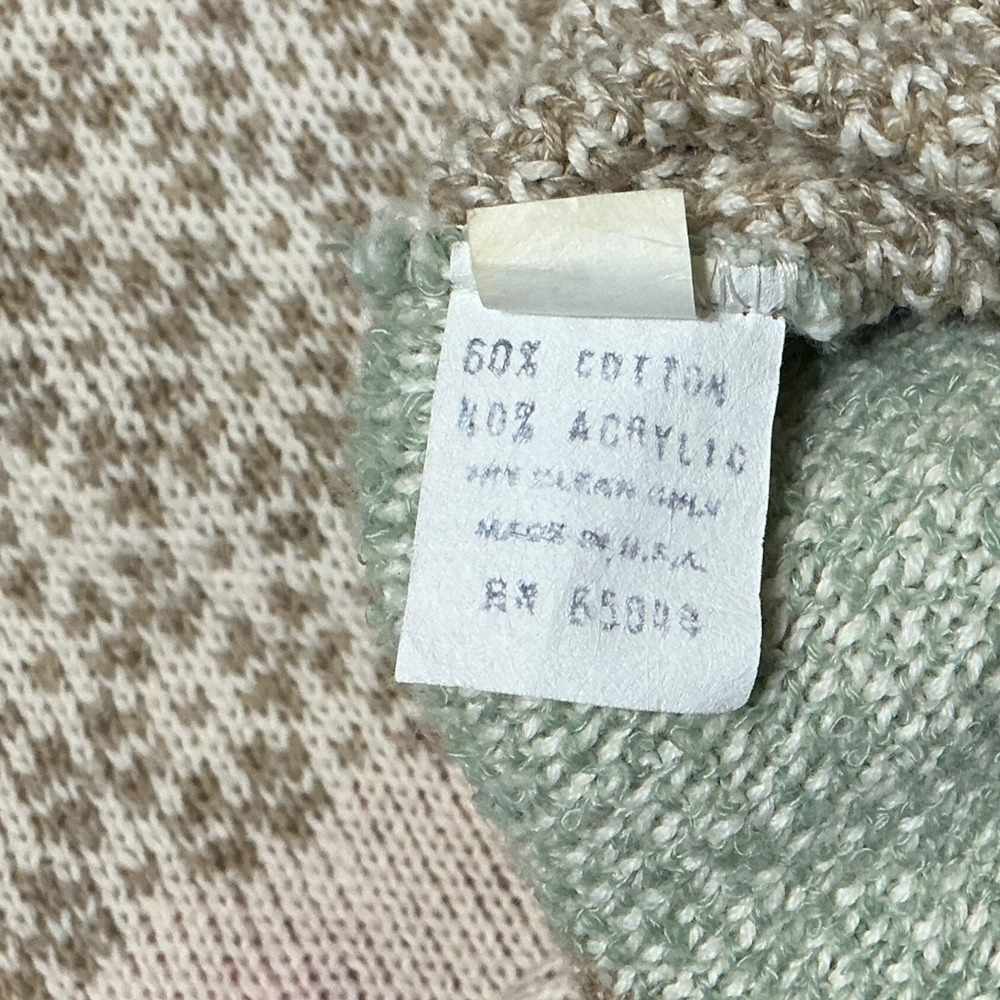 Vintage 90s Cottagecore Short Sleeve Polo Knit Sweater Cream Tan - Size Medium - Picture 3 of 7